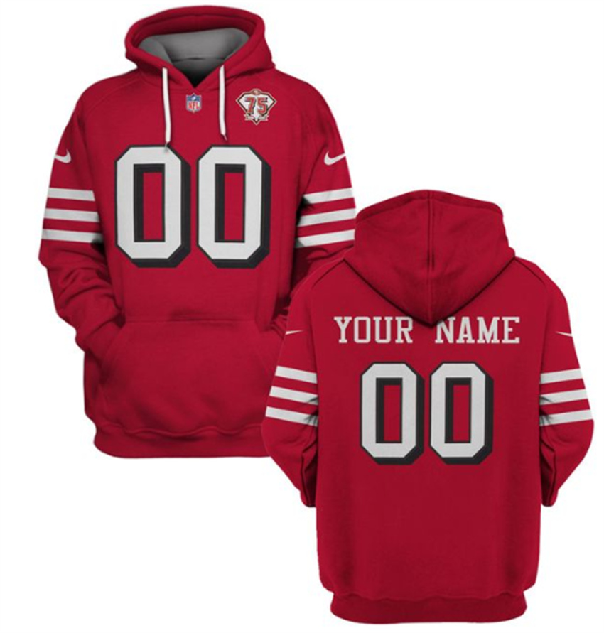 Men's Red San Francisco 49ers Active Custom 2021 75th Anniversary Pullover Hoodie